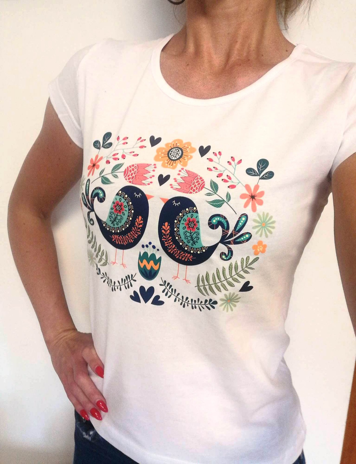 Dámske tričko s ľudovým motívom - VTÁČIKY