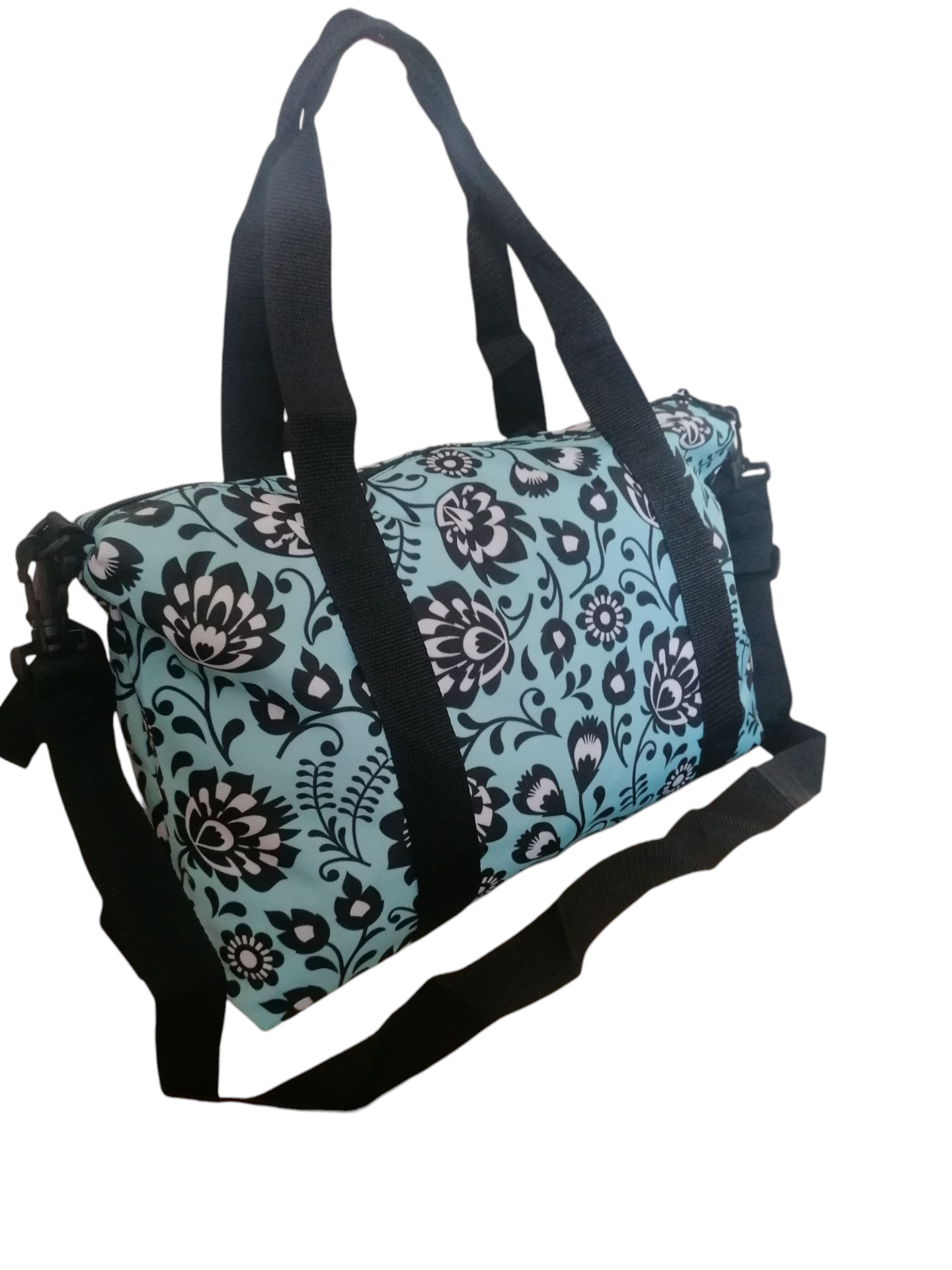 Športová / cestovná taška - kvety na tyrkysovom pozadí