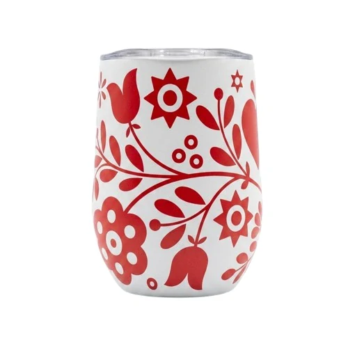 Nerezový termohrnček uzatvárateľný vrchnák - bielo-červený 350ml
