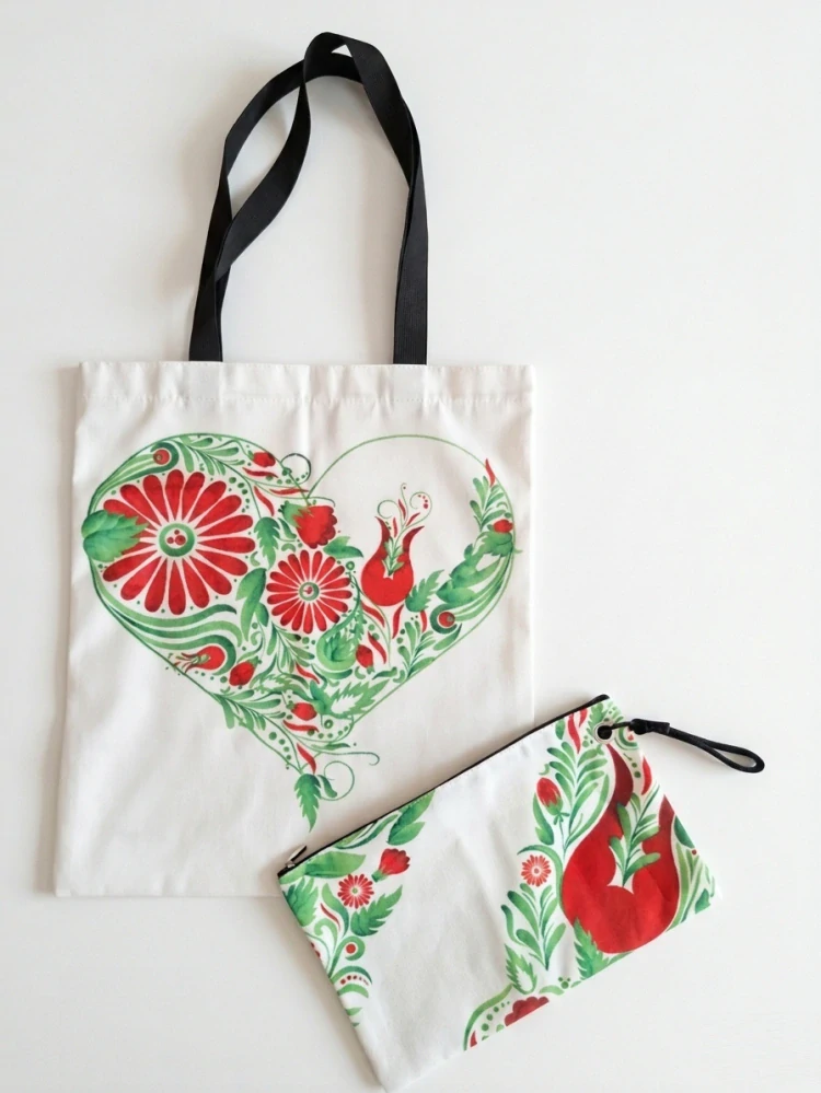 Nákupná taška + kozmetická taštička - srdce