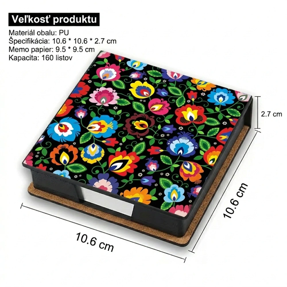 Zásobník na poznámkové lístky (160 lístkov) - kvety na čiernom pozadí