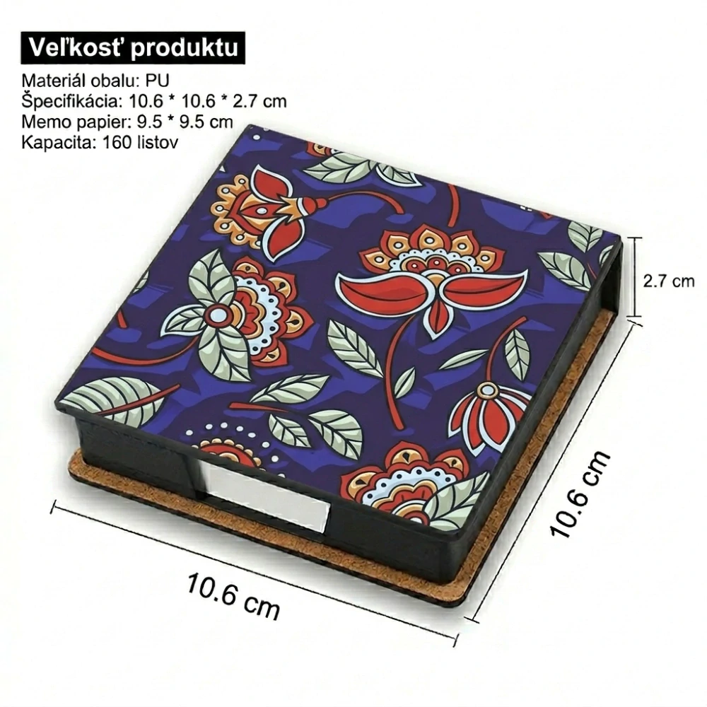 Zásobník na poznámkové lístky (160 lístkov) - kvety na modrom pozadí