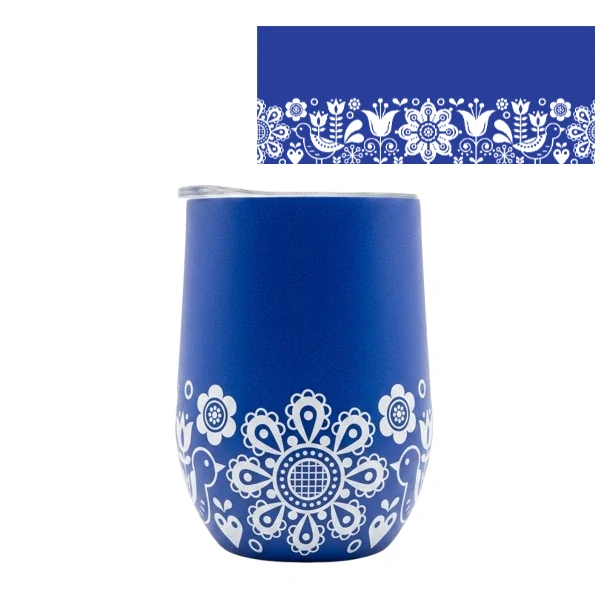 Nerezový termohrnček uzatvárateľný vrchnák - modro-biely 350ml