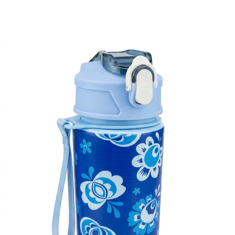 Fľaša na vodu s ľudovým motívom – 770 ml modrá (s uškom)