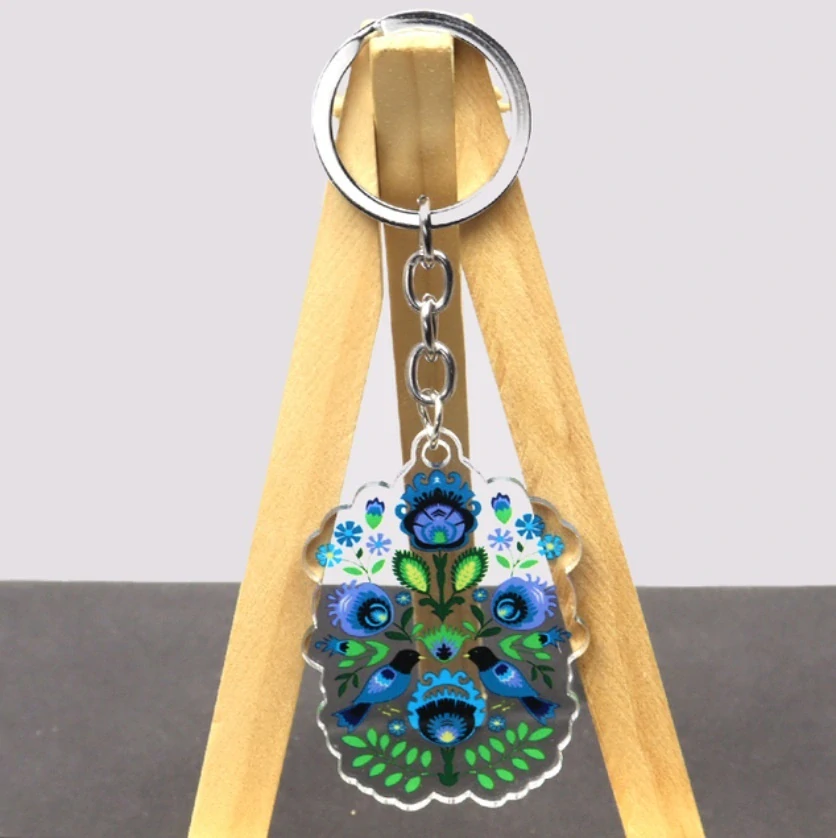 Akrylová kľúčenka - priehľadná modrá kytica