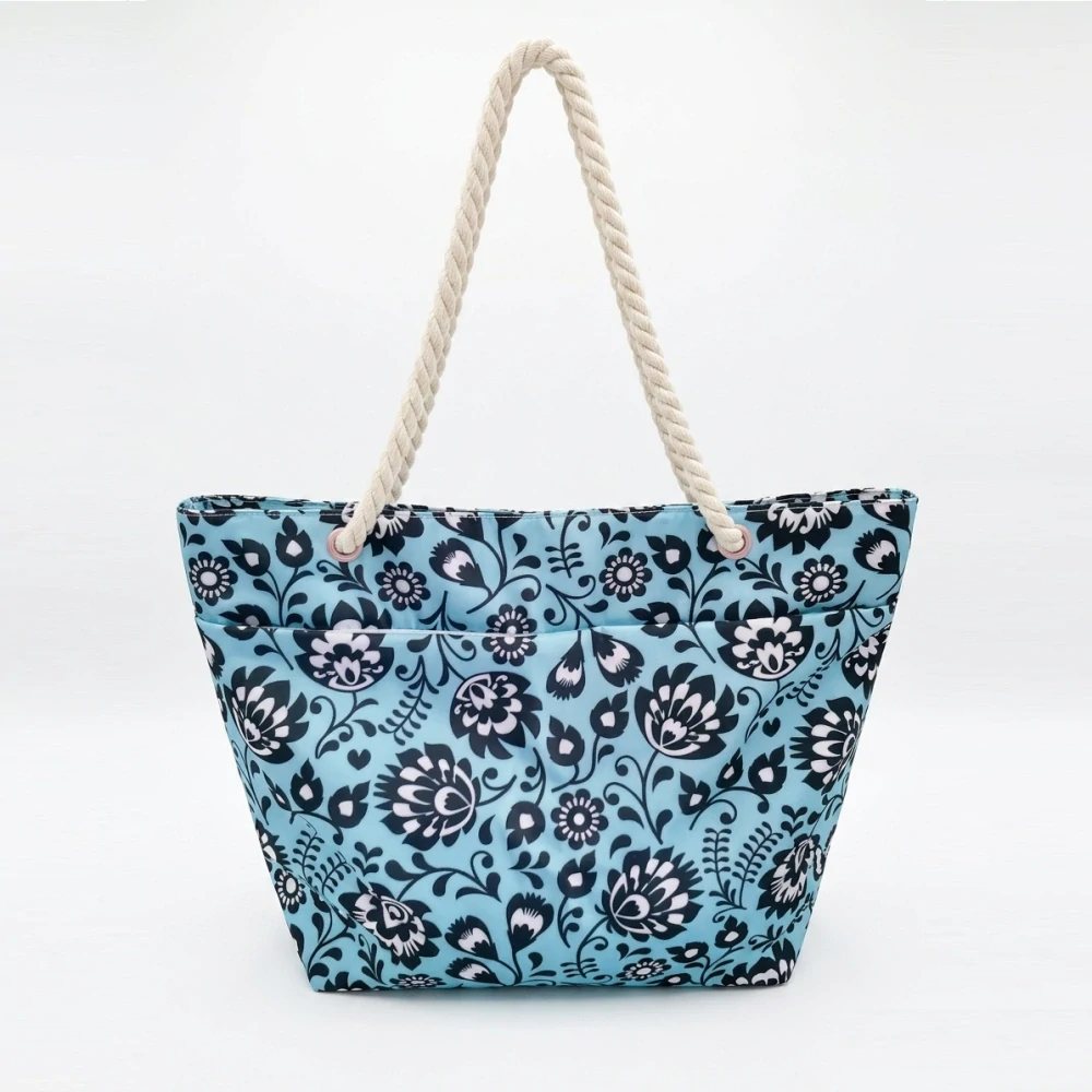 Plážová sada - čierne kvety na tyrkysovom pozadí