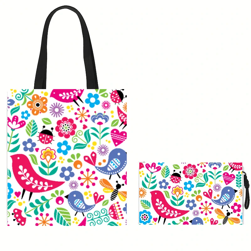 Nákupná taška + kozmetická taštička - farebné vtáčiky