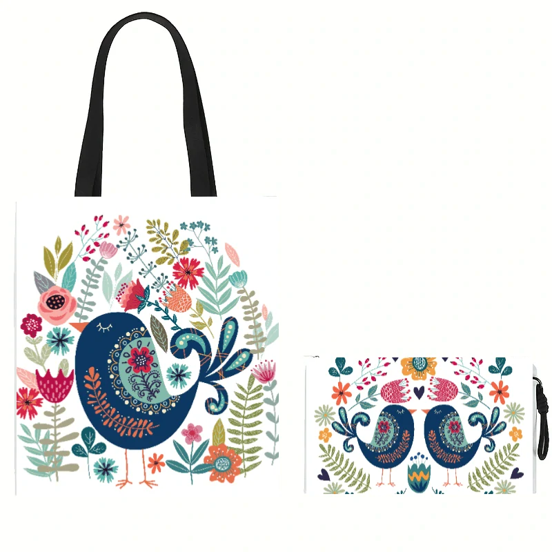 Nákupná taška + kozmetická taštička - modrý vtáčik
