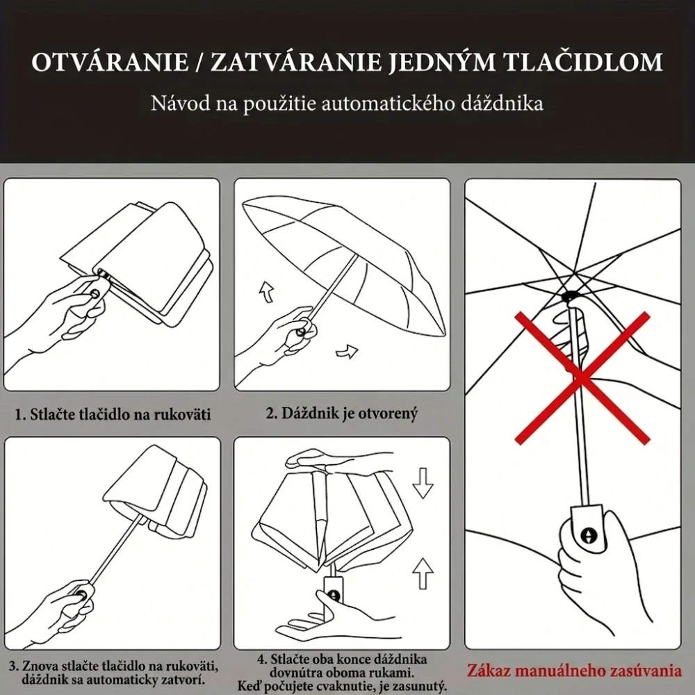 Dáždnik automat - kvety na čienom pozadí