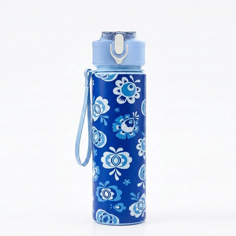 Fľaša na vodu s ľudovým motívom – 770 ml modrá (s uškom)