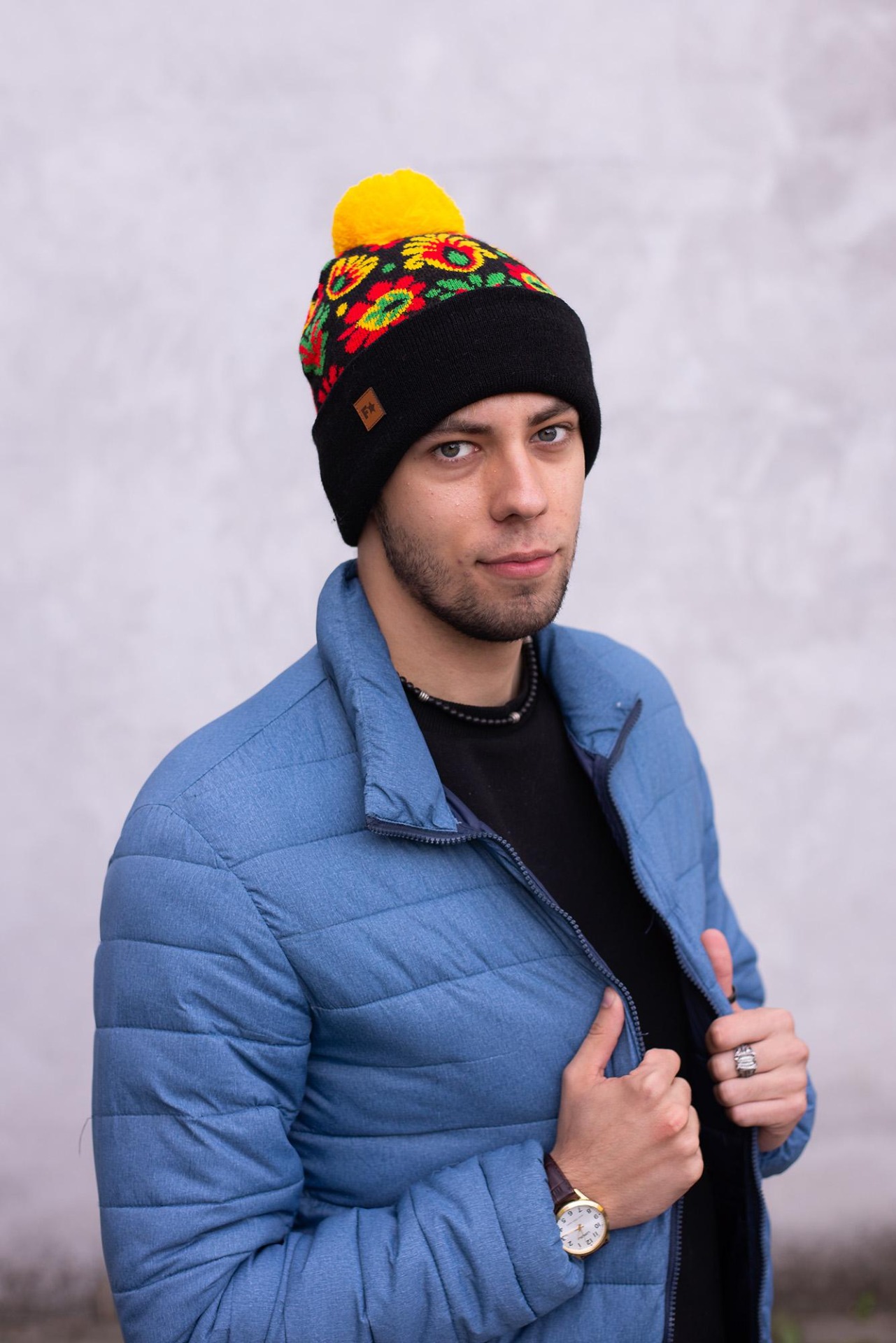 Zimná čiapka s ľudovým motívom - UNI žltá