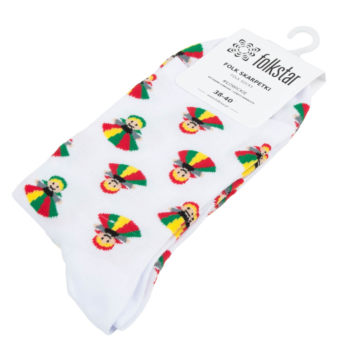 Dámske ponožky s ľudovým motívom 38-40 biele bábiky 17260