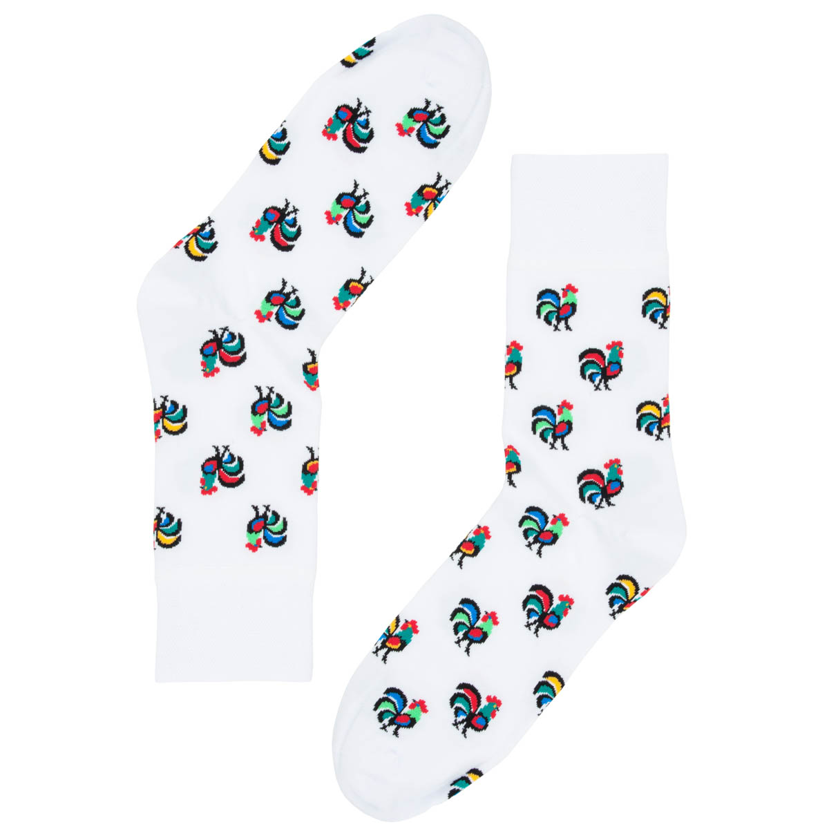 Pánske ponožky s ľudovým motívom 44-46 biele kohúty 17256