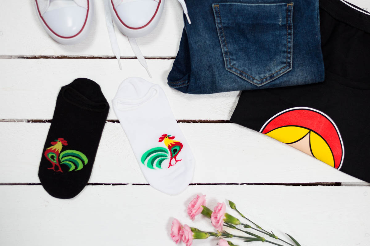 Pánske botaskové ponožky biele 44-46 - kohúty 16116