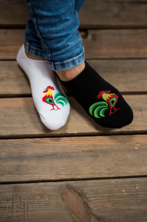 Pánske botaskové ponožky biele 44-46 - kohúty 16116