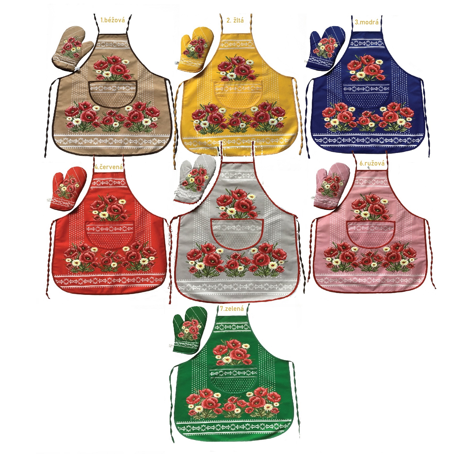 Kuchynská sada maky - zástera, chňapka, utierka 