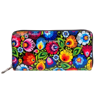 Veľká lakovaná peňaženka - čierna s nápisom