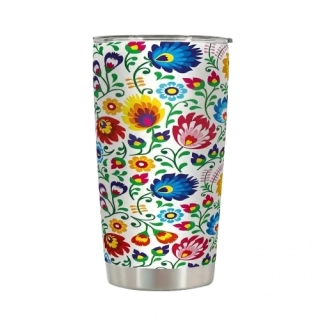 Nerezový termopohár uzatvárateľný vrchnák 590ml - kvety na bielom pozadí