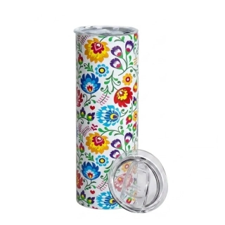 Nerezový termopohár uzatvárateľný vrchnák 590ml "tumbler"- kvety na bielom pozadí