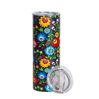 Nerezový termopohár uzatvárateľný vrchnák 590ml "tumbler"- kvety na čiernom pozadí