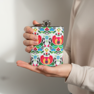 Ploskačka nerezová 210ml - veľké oranžové kvety