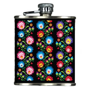 Ploskačka nerezová 210ml - kvety na čiernom pozadí