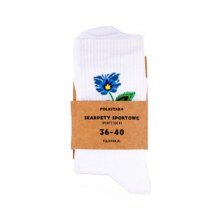 Ponožky s ľudovým motívom 36-40 - biele, modrý kvet