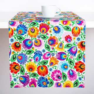 Bavlnený behúň s ľudovým motívom 40x140cm - biely