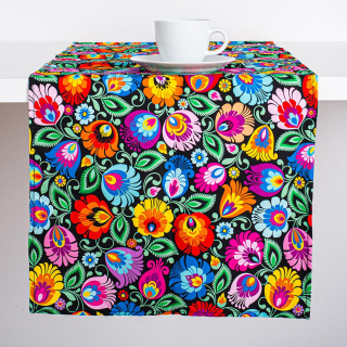 Bavlnený behúň s ľudovým motívom 40x140cm - čierny
