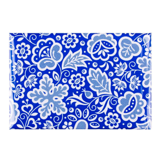 Magnet s ľudovým motívom - biely ornament na modrom pozadí