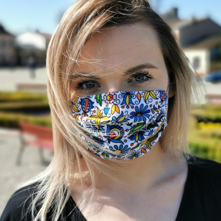 Ochranné rúško s ľudovým motívom - modré