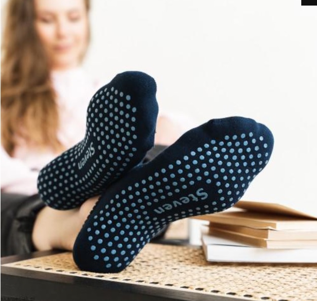 Dámske botaskové froté ponožky STEVEN ornament modré 35-37