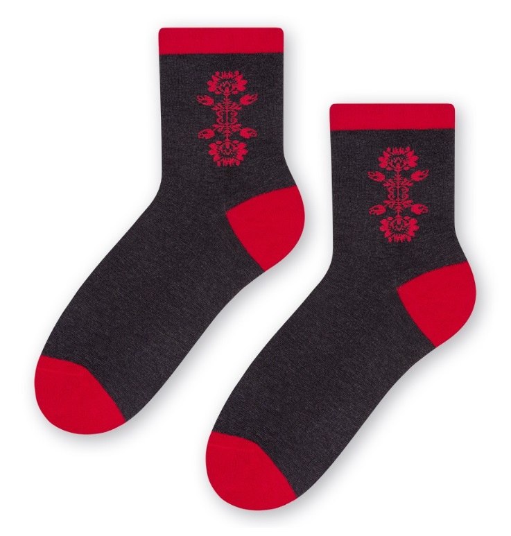 Dámske ponožky STEVEN ornament na členku grafit 35-37