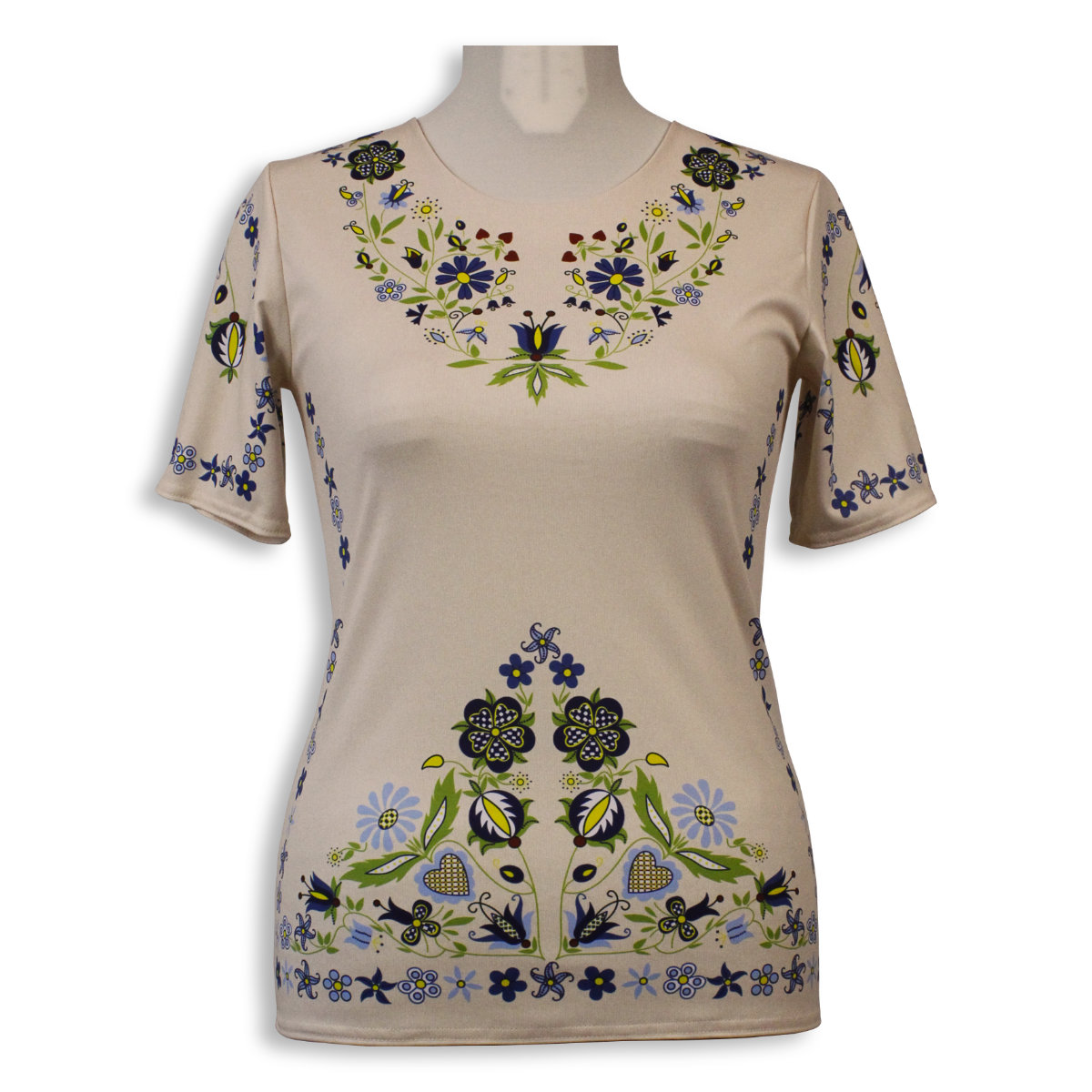Dámske tričko s ľudovým motívom - béžové