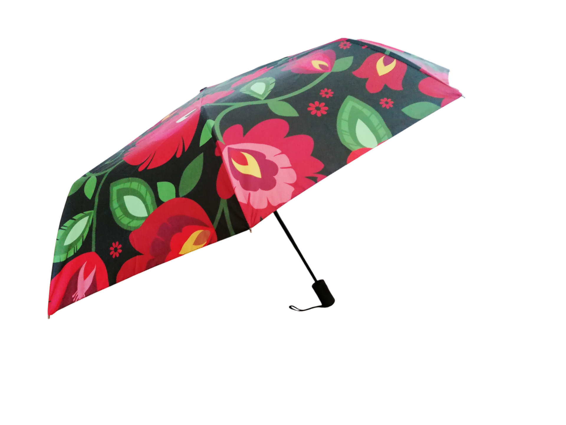 Automatický skladací dáždnik - veľké červené kvety
