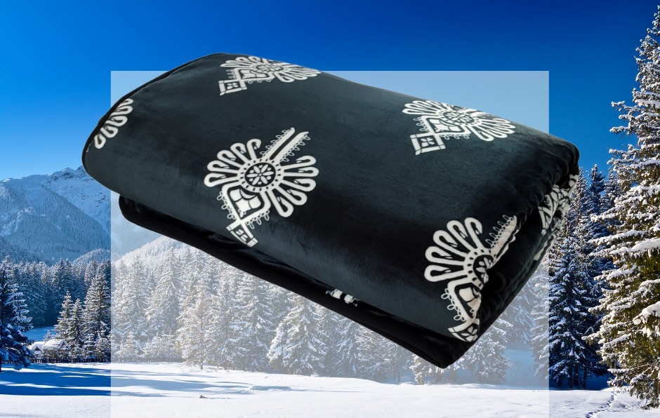 Luxusná dvojvrstvová MERINO deka 150x200 goral - čierna/biely ornament