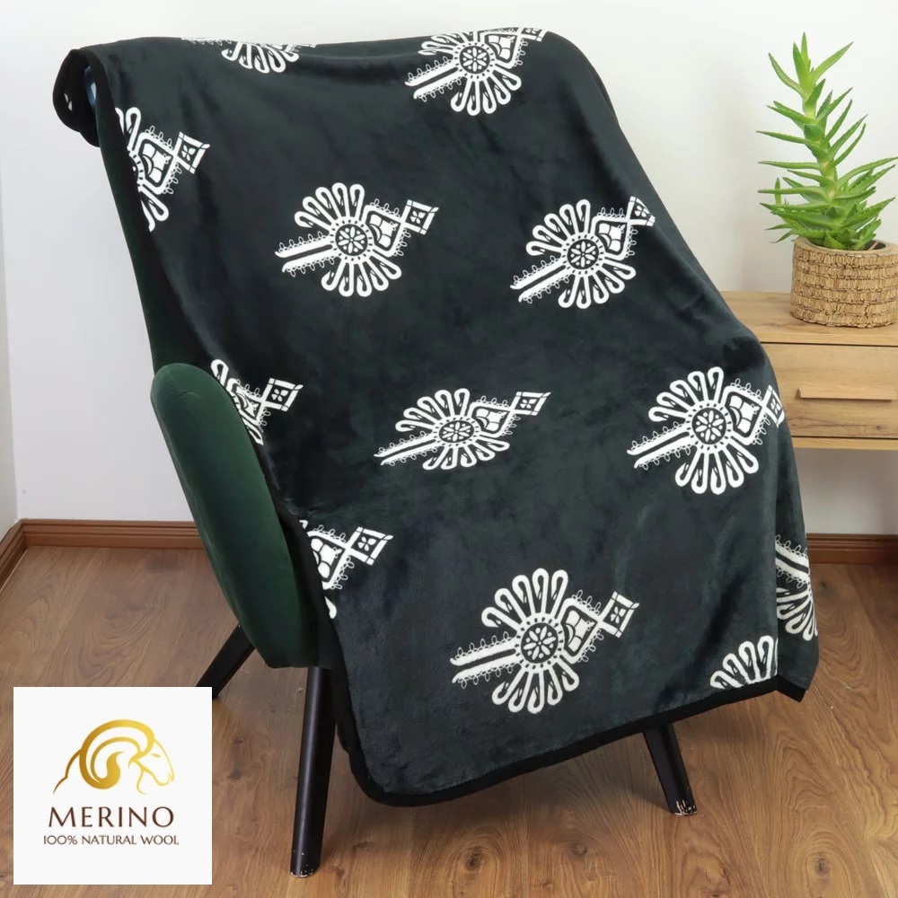 Luxusná dvojvrstvová MERINO deka 150x200 goral - čierna/biely ornament