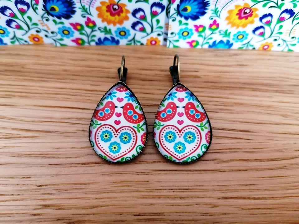 Náušnice v tvare slzičiek - medené - vtáčiky