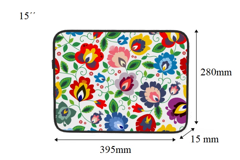 Obal na notebook 15´´- kvety na čiernom pozadí na boku