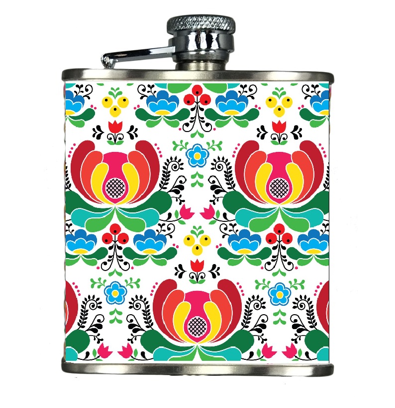 Ploskačka nerezová 210ml - veľké oranžové kvety