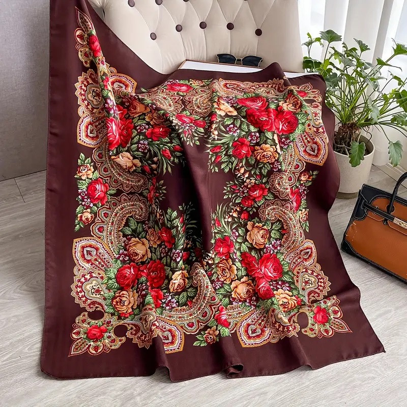 Štvorcová šatka so vzorom ľudových ruží 105cm x 105cm 