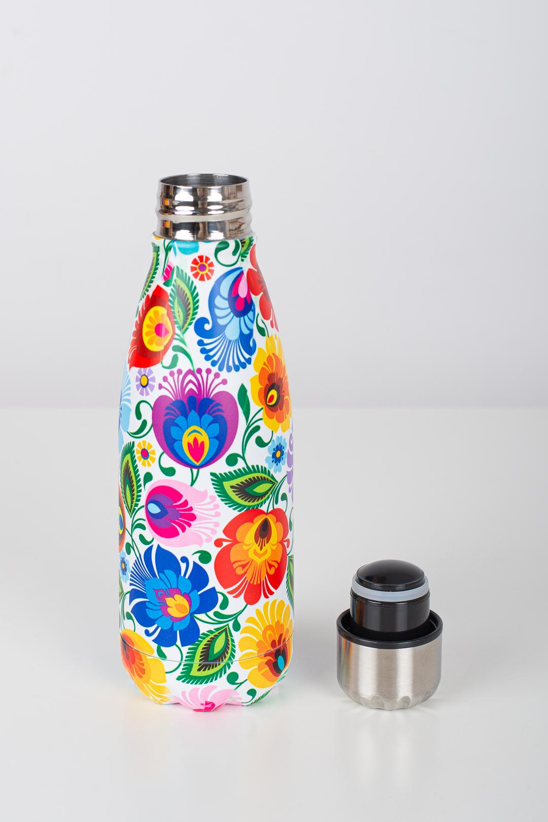 Termofľaša s ľudovým motívom 350ml - kvety na bielom pozadí
