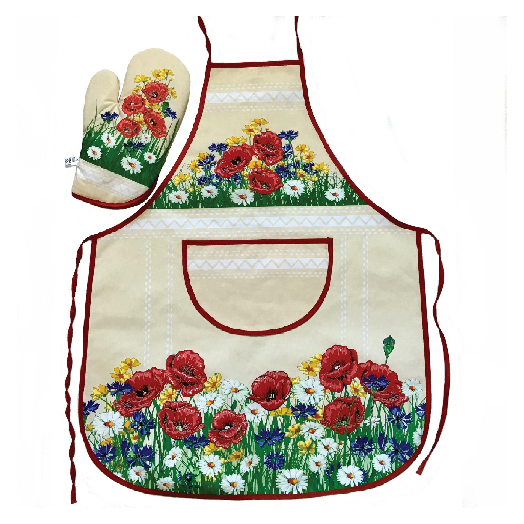Kuchynská sada poľné kvety- zástera, chňapka, utierka 