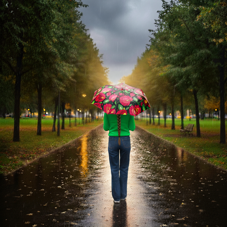 Automatický skladací dáždnik - veľké červené kvety