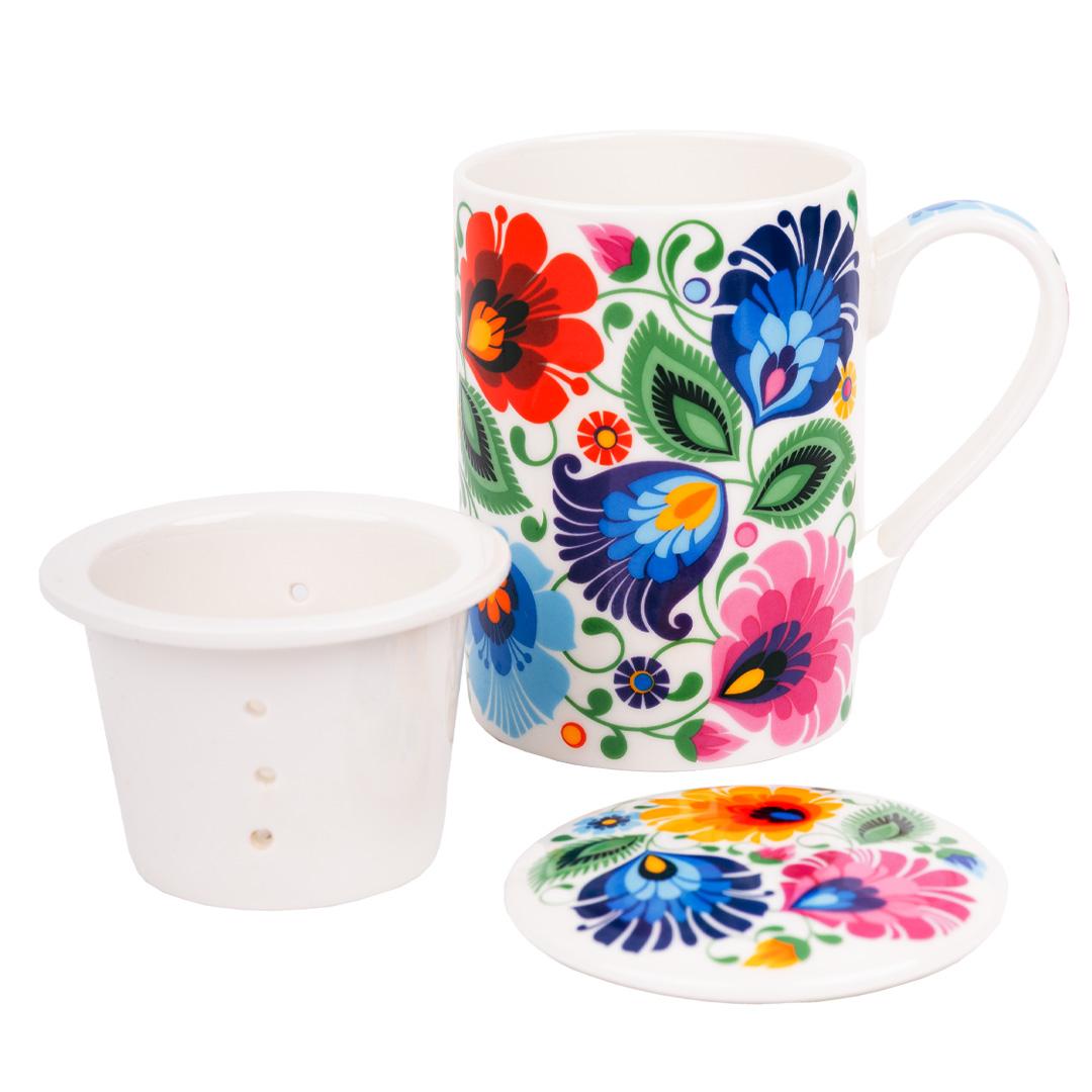 Hrnček na sypaný čaj s keramickým sitkom 280 ml - biely