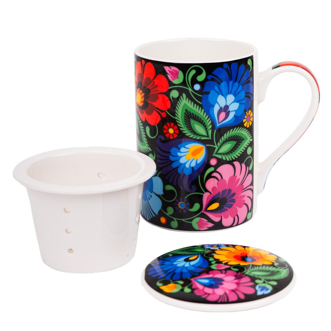 Hrnček na sypaný čaj s keramickým sitkom 280 ml - čierny