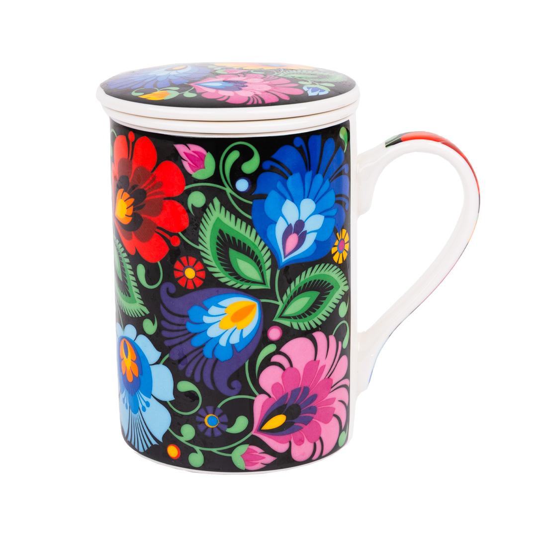 Hrnček na sypaný čaj s keramickým sitkom 280 ml - čierny