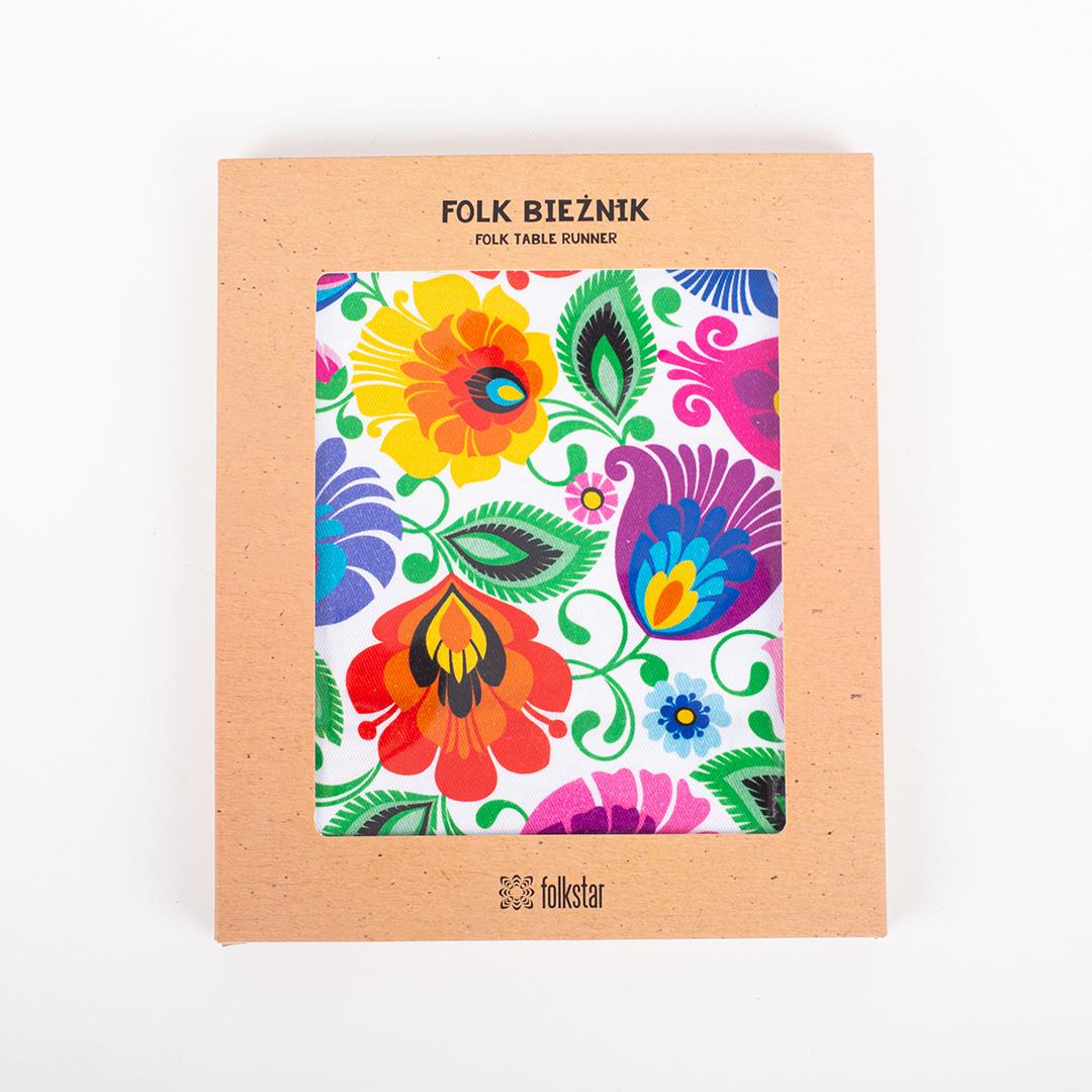 Bavlnený behúň s ľudovým motívom 40x140cm - biely