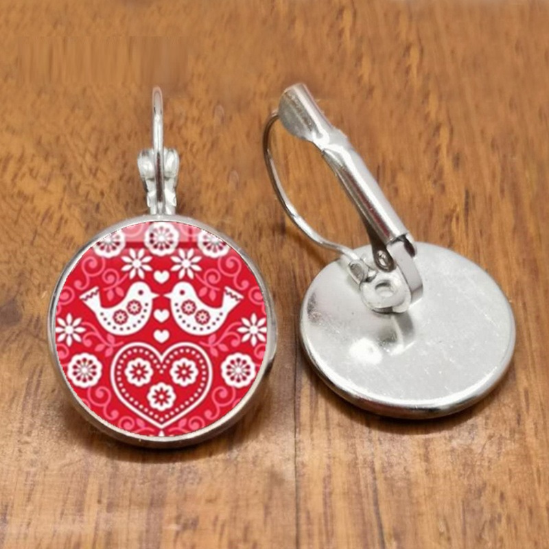 Visiace náušnice s ľudovým motívom - červené holúbky