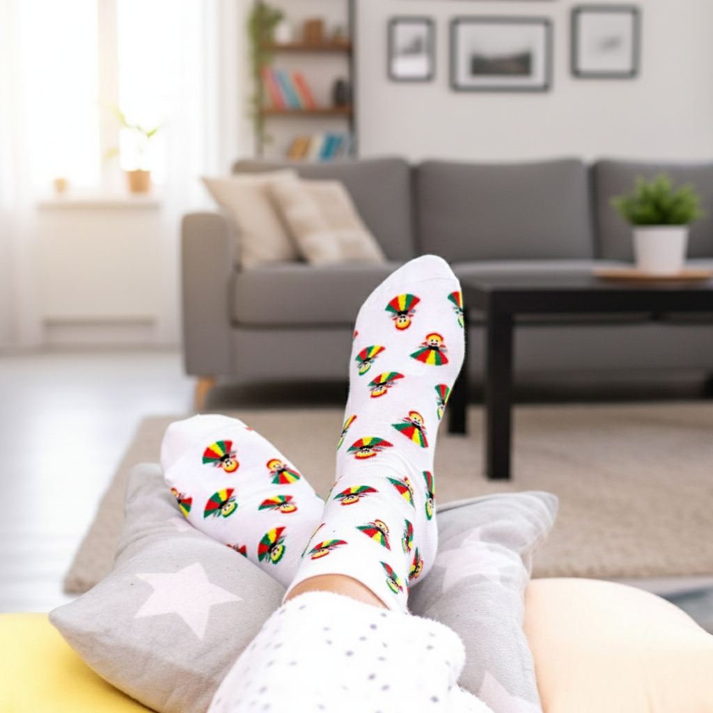 Dámske ponožky s ľudovým motívom 35-37 biele bábiky 17259